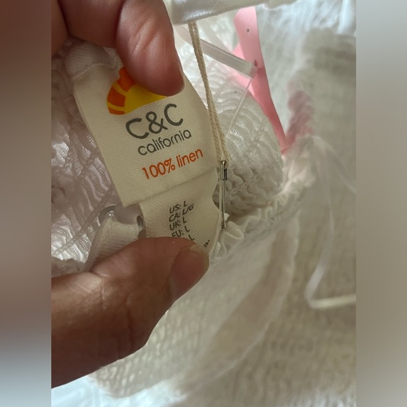 NWT C&C California RUFFLE LINEN CROP TOP - Picture 2 of 3